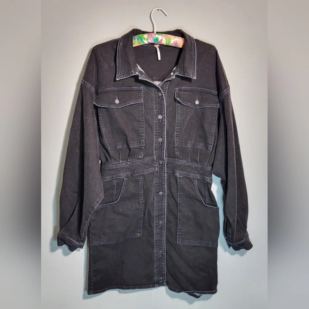 Free People Black Denim Mini Dress - Picture 2 of 11